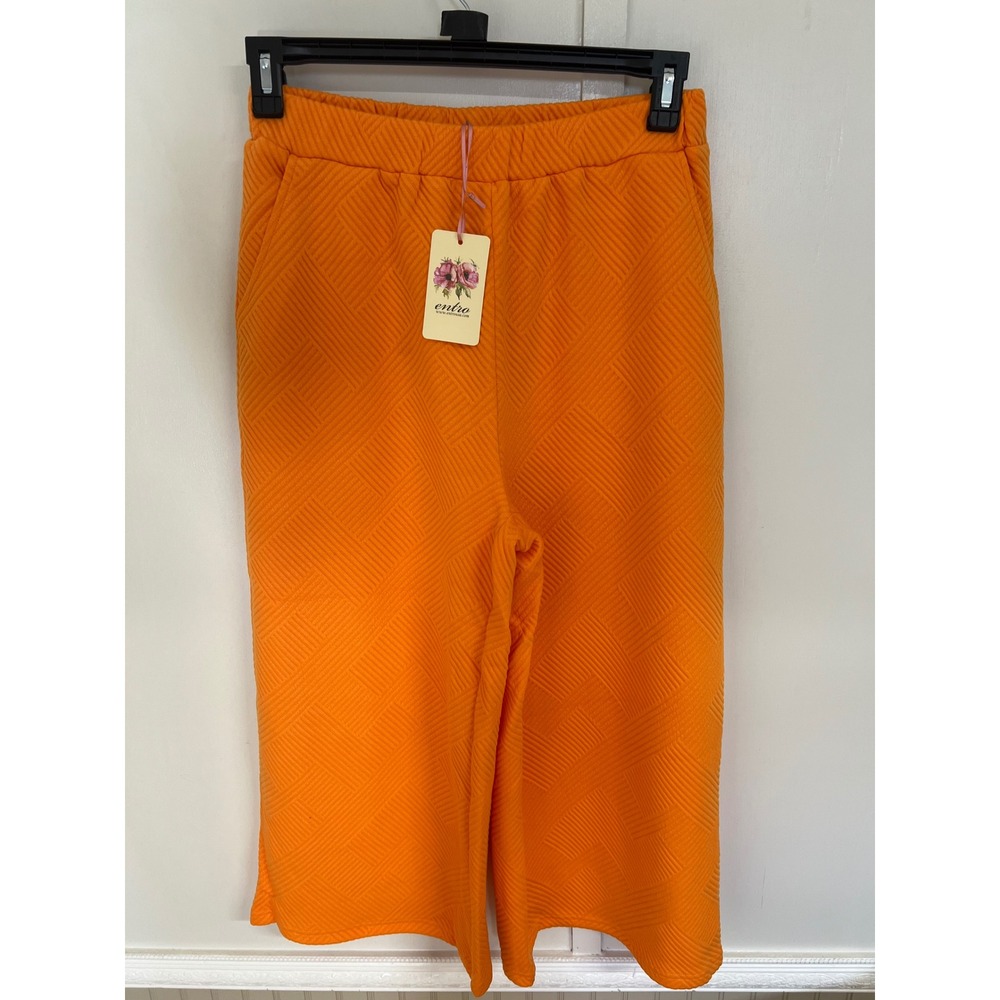 Entro Womens Orange Quilted Textured Wide Leg Culotte Pants Size L NWT